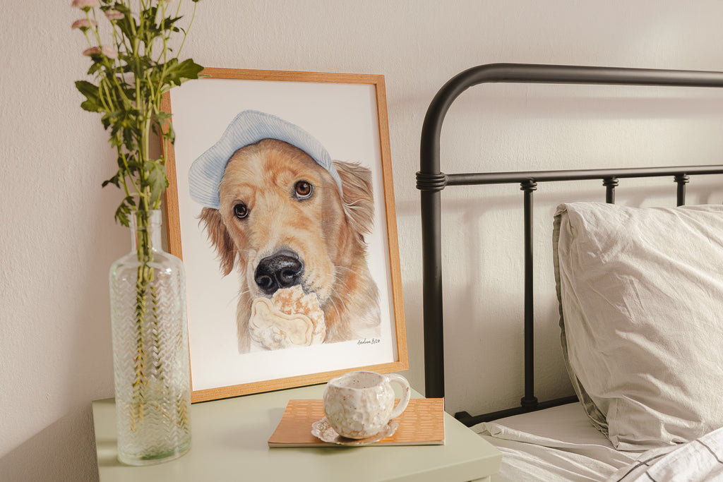 Golden Retriever Dog Eating Ice Cream Art Print | Sweet Summer
