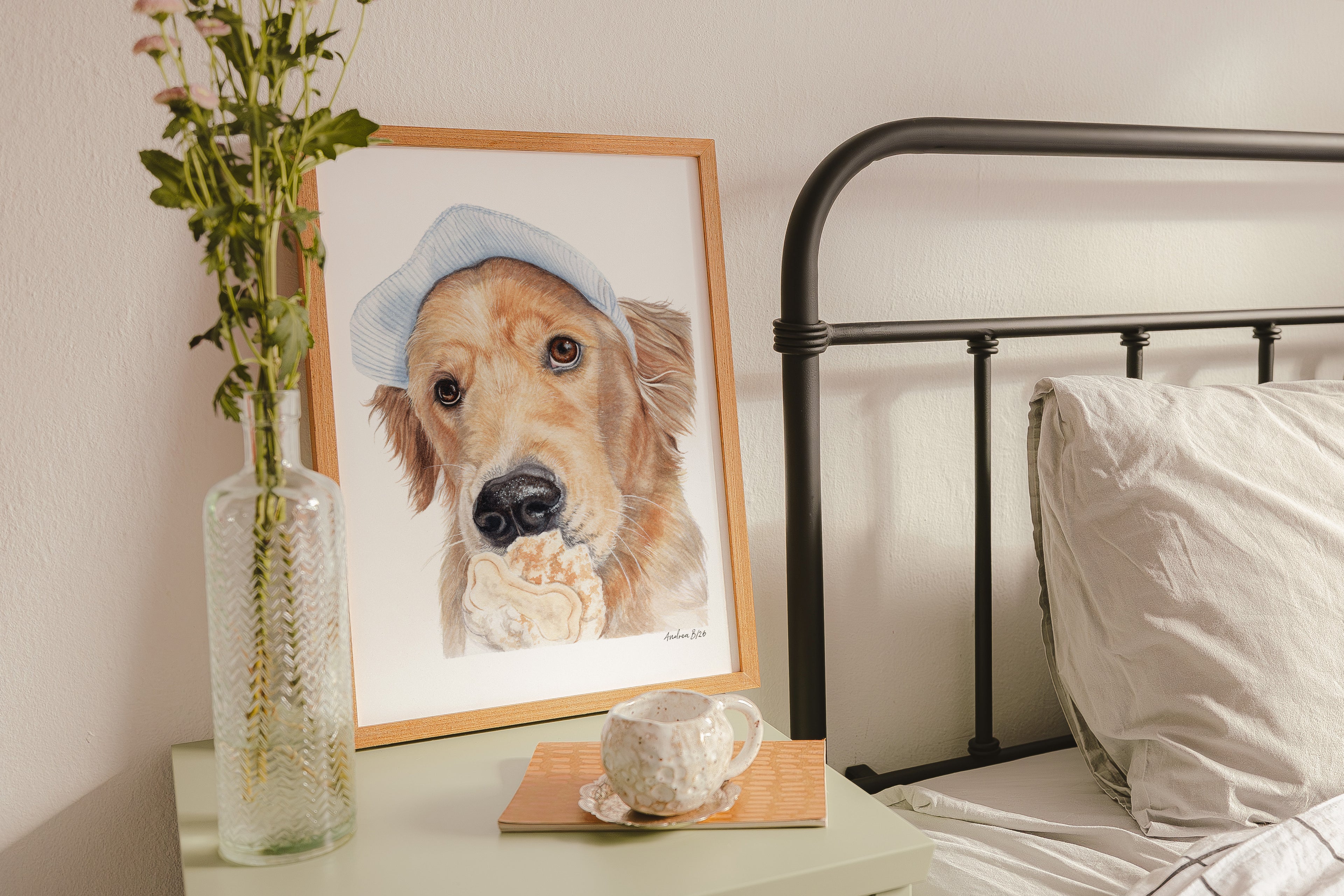 Golden Retriever Dog Eating Ice Cream Art Print | Sweet Summer