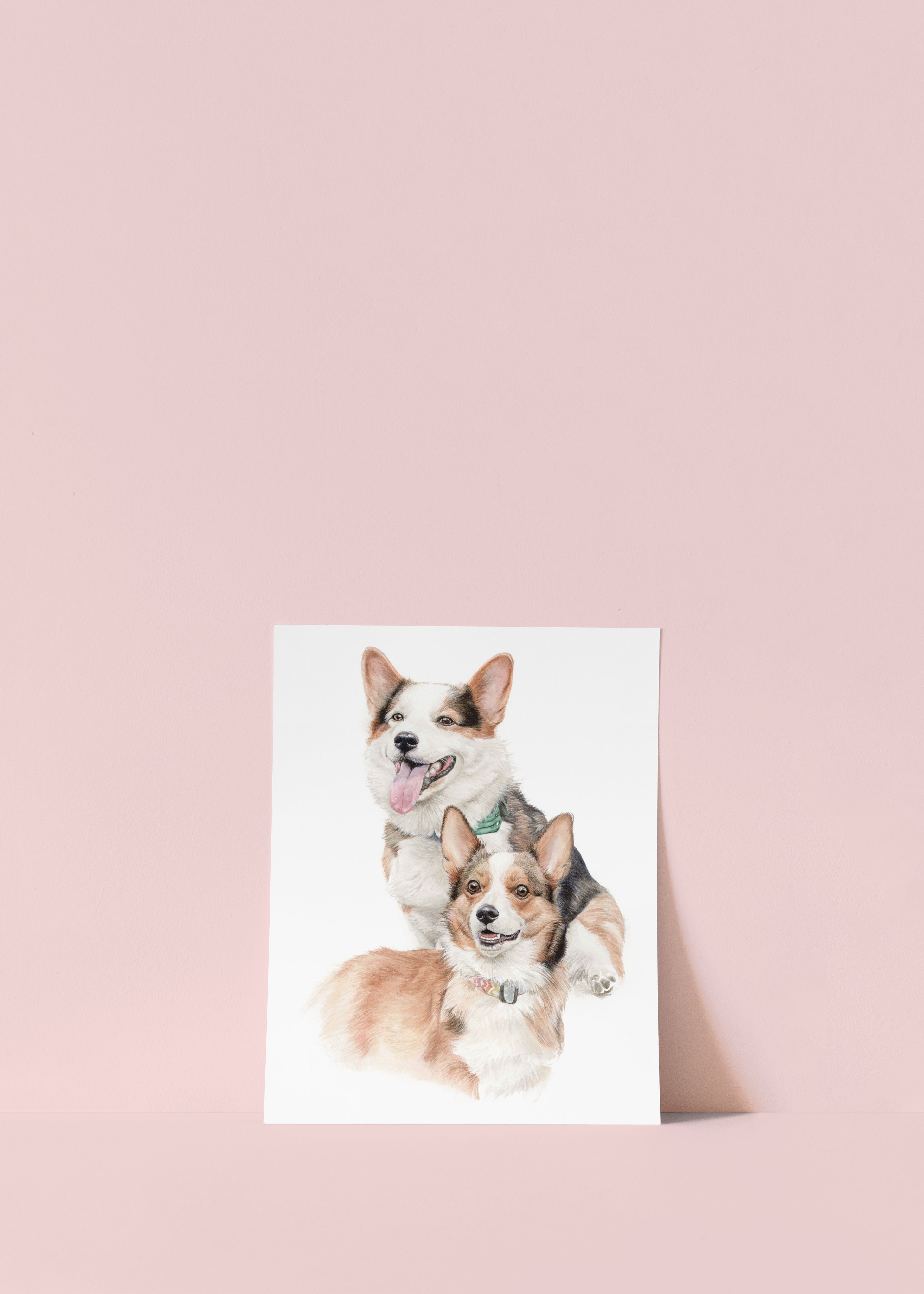 Two Corgis Art Print | Double the Joy Watercolor